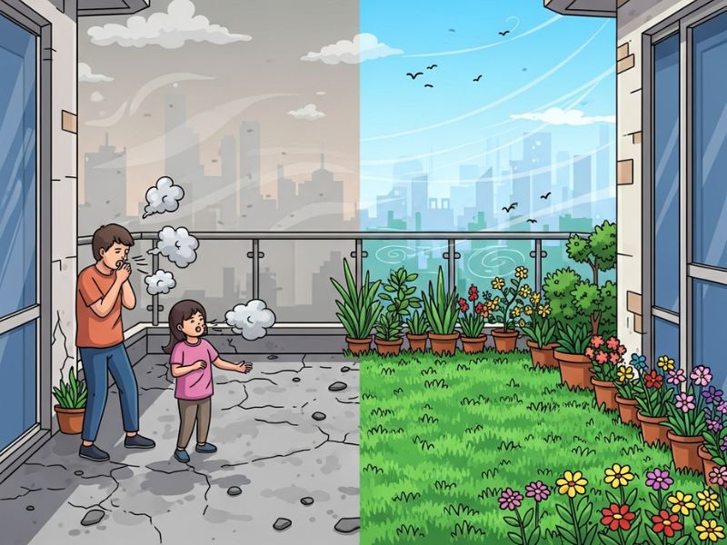 Natural Green Grass on Your Balcony: Delhi Pollution Solution
