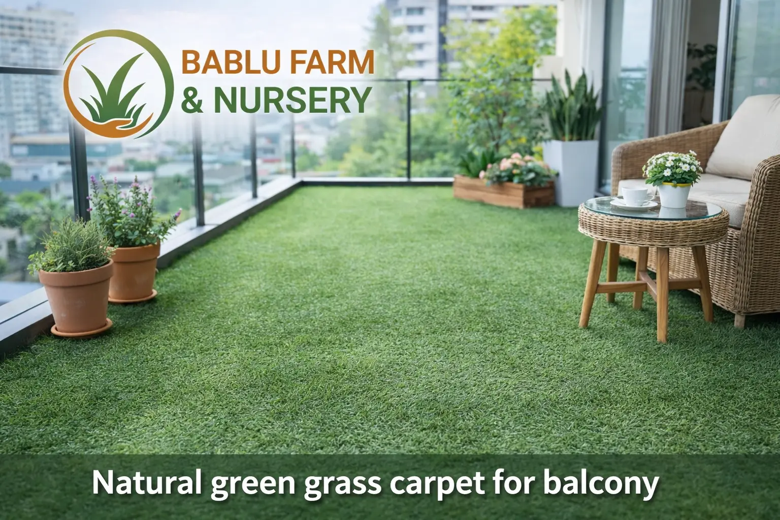 Natural green grass carpet for balcony
