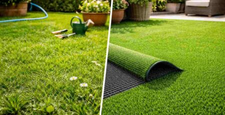 Natural grass vs artificial grass comparison in a Delhi home garden