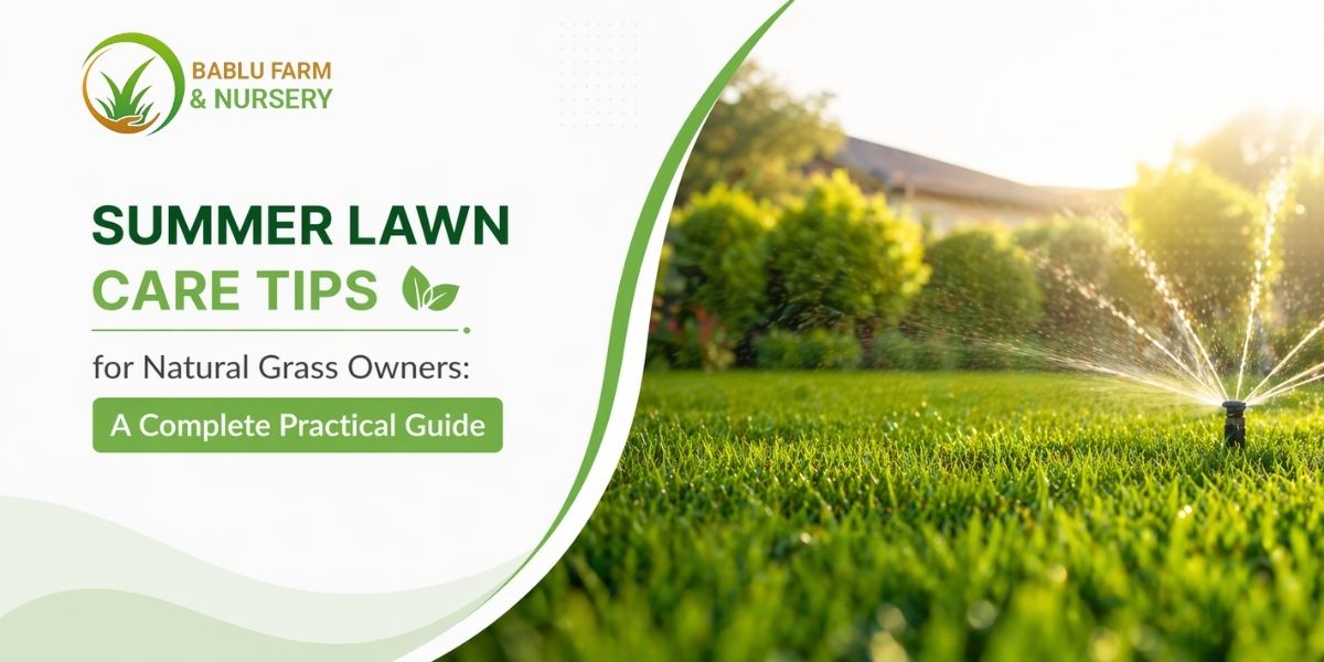 Summer lawn care tips for natural grass owners showing healthy green grass under sunlight